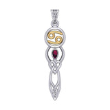 Celtic Goddess Cancer Astrology Zodiac Sign Silver and Gold Accents Pendant with Ruby MPD5938 - Jewelry