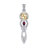 Celtic Goddess Cancer Astrology Zodiac Sign Silver and Gold Accents Pendant with Ruby MPD5938