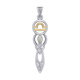 Celtic Goddess Libra Astrology Zodiac Sign Silver and Gold Accents Pendant with Opal MPD5941