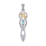 Celtic Goddess Scorpio Astrology Zodiac Sign Silver and Gold Accents Pendant with Blue Topaz MPD5942