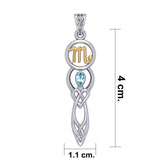 Celtic Goddess Scorpio Astrology Zodiac Sign Silver and Gold Accents Pendant with Blue Topaz MPD5942 - Jewelry