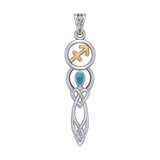 Celtic Goddess Sagittarius Astrology Zodiac Sign Silver and Gold Accents Pendant with Turquoise MPD5943 - Jewelry
