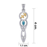Celtic Goddess Sagittarius Astrology Zodiac Sign Silver and Gold Accents Pendant with Turquoise MPD5943 - Jewelry