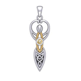Celtic Goddess with Birthstone Silver and Gold Accents Pendant MPD5959 - Jewelry