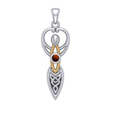 Celtic Goddess with Birthstone Silver and Gold Accents Pendant MPD5959 - Jewelry