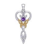 Celtic Infinity Goddess with Birthstone Silver and Gold Accents Pendant MPD5960 - Jewelry