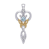 Celtic Infinity Goddess with Birthstone Silver and Gold Accents Pendant MPD5960 - Jewelry