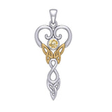 Celtic Infinity Goddess with Birthstone Silver and Gold Accents Pendant MPD5960 - Jewelry