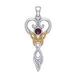 Celtic Infinity Goddess with Birthstone Silver and Gold Accents Pendant MPD5960