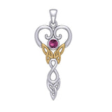 Celtic Infinity Goddess with Birthstone Silver and Gold Accents Pendant MPD5960 - Jewelry