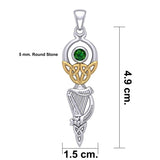 Celtic Goddess with Irish Harp Silver and Gold Accents Pendant MPD5961