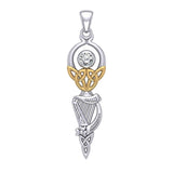 Celtic Goddess with Irish Harp Silver and Gold Accents Pendant MPD5961