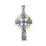 Steampunk Celtic Cross Silver and Gold Accent Pendant MPD5997 - Jewelry