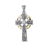 Steampunk Celtic Cross Silver and Gold Accent Pendant MPD5997 - Jewelry