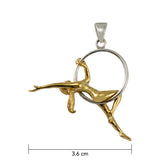 Beautiful Acrobat Lady With Her Magical Aerial Hoop Silver with 14K Gold Accent Pendent MPD5998 - Jewelry