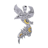 Steampunk Celtic Phoenix Silver and Gold Accent Pendant MPD5999 - Jewelry