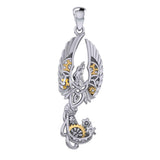 Steampunk Celtic Phoenix Silver and 14K Gold Accent Pendant MPD6000