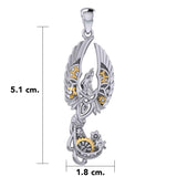 Steampunk Celtic Phoenix Silver and Gold Accent Pendant MPD6000 - Jewelry
