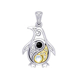 Celtic Yin Yang Spirit of The Antarctic Penguin Silver and Gold Accent Pendant with Gem MPD6014