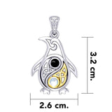 Celtic Yin Yang Spirit of The Antarctic Penguin Silver and Gold Accent Pendant with Gem MPD6014