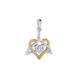 Celtic Whale Tail And Double Heart Silver With 14K Gold Accent Pendant MPD6055 - Jewelry