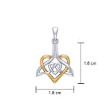 Celtic Whale Tail And Double Heart Silver With 14K Gold Accent Pendant MPD6055 - Jewelry