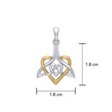 Celtic Whale Tail And Double Heart Silver With 14K Gold Accent Pendant MPD6055