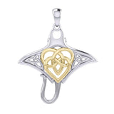 Manta Ray with 14K Gold Accent Celtic Heart in the Center Silver Pendant MPD6059