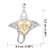 Manta Ray with 14K Gold Accent Celtic Heart in the Center Silver Pendant MPD6059 - Jewelry
