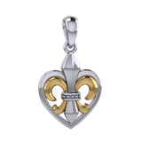 A powerful Sterling Silver with 14K Gold accent Jewelry Pendant in Fleur-de-Lis and Heart MPD6067 - Jewelry