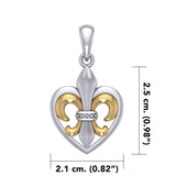 A powerful Sterling Silver with 14K Gold accent Jewelry Pendant in Fleur-de-Lis and Heart MPD6067