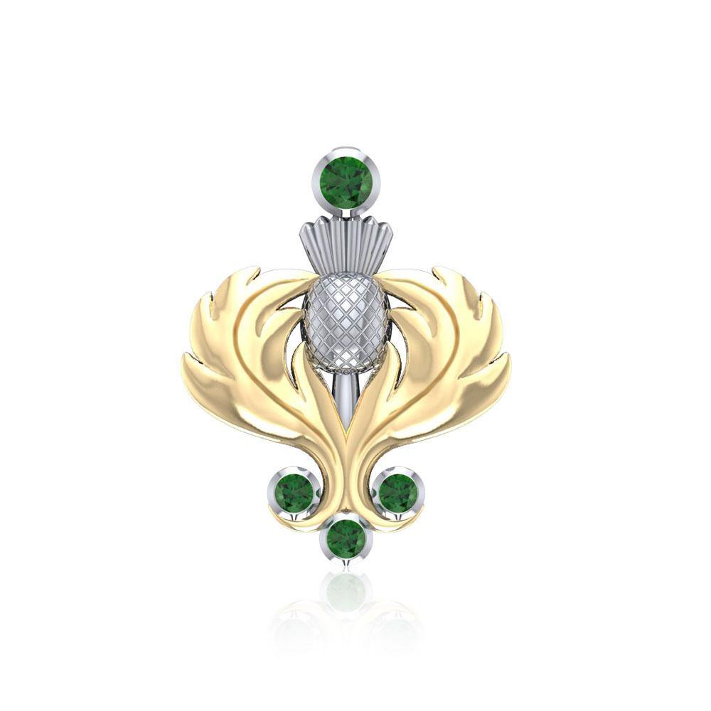 A noble elegance ~ Sterling Silver Scottish Thistle Pendant Jewelry in 18k Gold accent and Gemstones MPD682 - Jewelry