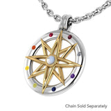 Wander through my compass ~ Sterling Silver Pendant Jewelry with gold accent and gemstone MPD683 - Jewelry