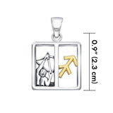 Sagittarius Zodiac Symbol Silver and 14K Gold Accent Pendant MPD922 - Jewelry
