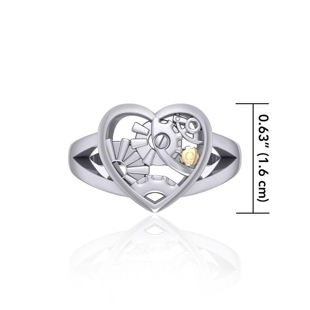 Heart Steampunk Sterling Silver and Gold Ring MRI1258 - Jewelry