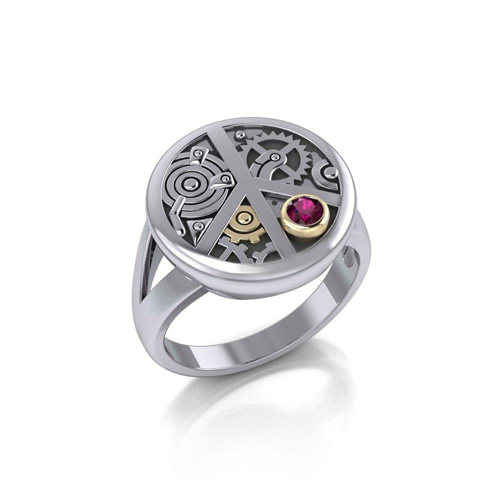 Peace Steampunk Sterling Silver and Gold Ring MRI1265 - Jewelry