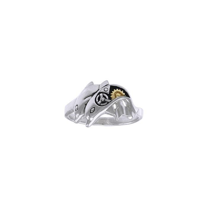 Twin Dolphin Steampunk Silver and Gold Accent MRI1267 - Jewelry