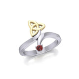 Celtic Trinity Knot with Round Gem Silver and Gold Ring MRI1788 - Jewelry