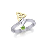 Celtic Trinity Knot with Round Gem Silver and Gold Ring MRI1788 - Jewelry