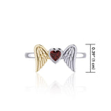 Heart Gemstone and Double Angel Wings Silver and Gold Ring MRI1839 - Jewelry