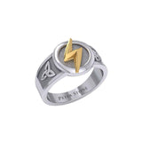 Zeus God Lightning Bolt with Celtic Trinity Knot Silver and Gold Ring MRI2296 - Jewelry