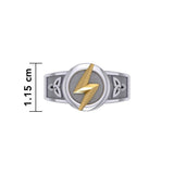 Zeus God Lightning Bolt with Celtic Trinity Knot Silver and Gold Ring MRI2296