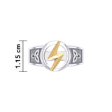 Zeus God Lightning Bolt with Celtic Trinity Knot Silver and Gold Ring MRI2297