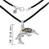 Steampunk Dolphins Sterling Silver Necklace Set MSE690P - Jewelry