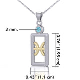 Pisces Zodiac Sign Silver and Gold Pendant with Aquamarine and Chain Jewelry Set MSE783 - Jewelry