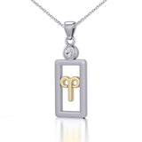 Aries Zodiac Sign Silver and Gold Pendant with White Stone and Chain Jewelry Set MSE784 - Jewelry