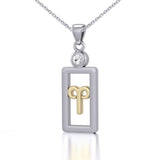 Aries Zodiac Sign Silver and Gold Pendant with White Stone and Chain Jewelry Set MSE784 - Jewelry