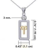 Aries Zodiac Sign Silver and Gold Pendant with White Stone and Chain Jewelry Set MSE784 - Jewelry