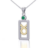 Taurus Zodiac Sign Silver and Gold Pendant with Emerald and Chain Jewelry Set MSE785 - Jewelry