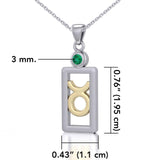 Taurus Zodiac Sign Silver and Gold Pendant with Emerald and Chain Jewelry Set MSE785 - Jewelry